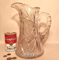 10.5 7 POUNDS! American brilliant cut crystal pitcher thistle art glass vase