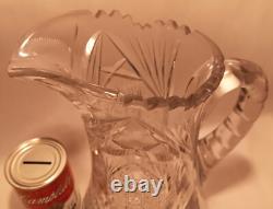 10.5 7 POUNDS! American brilliant cut crystal pitcher thistle art glass vase