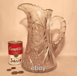 10.5 7 POUNDS! American brilliant cut crystal pitcher thistle art glass vase