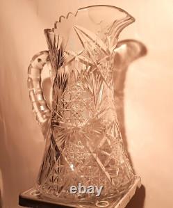10.5 7 POUNDS! American brilliant cut crystal pitcher thistle art glass vase