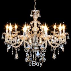 10 Arms Crystal Cut Glass Large Chandelier Pendant Ceiling Candle Light Home E12