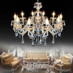 10 Arms Crystal Cut Glass Large Chandelier Pendant Ceiling Candle Light Home E12