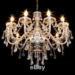 10 Arms Crystal Cut Glass Large Chandelier Pendant Ceiling Candle Light Home E12