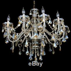 10 Arms Crystal Cut Glass Large Chandelier Pendant Ceiling Candle Light Home E12