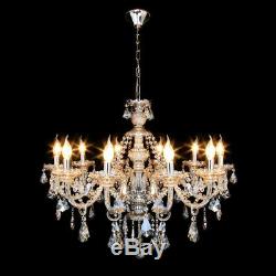 10 Arms Crystal Cut Glass Large Chandelier Pendant Ceiling Candle Light Home E12