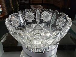 10 BOWL, Antique American Brilliant period cut Glass Crystal Bergen Crescent