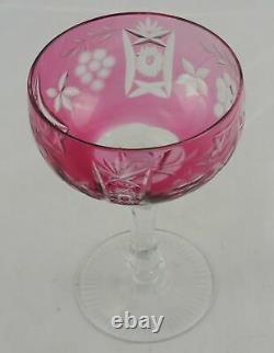 10 Bohemian Czech Cranberry Red Cut to Clear Champagne Coupe Glasses 8 oz