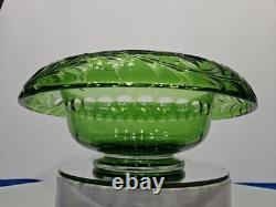 10 Bowl Rolled Rim, Green Cut to clear Crystal glass Signed England Webb RARE