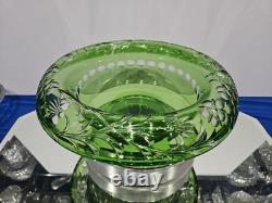 10 Bowl Rolled Rim, Green Cut to clear Crystal glass Signed England Webb RARE