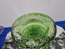 10 Bowl Rolled Rim, Green Cut to clear Crystal glass Signed England Webb RARE