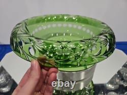 10 Bowl Rolled Rim, Green Cut to clear Crystal glass Signed England Webb RARE