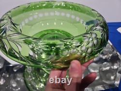 10 Bowl Rolled Rim, Green Cut to clear Crystal glass Signed England Webb RARE