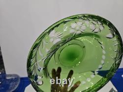 10 Bowl Rolled Rim, Green Cut to clear Crystal glass Signed England Webb RARE