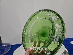 10 Bowl Rolled Rim, Green Cut to clear Crystal glass Signed England Webb RARE