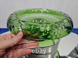 10 Bowl Rolled Rim, Green Cut to clear Crystal glass Signed England Webb RARE