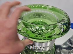 10 Bowl Rolled Rim, Green Cut to clear Crystal glass Signed England Webb RARE