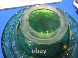 10 Bowl Rolled Rim, Green Cut to clear Crystal glass Signed England Webb RARE
