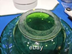 10 Bowl Rolled Rim, Green Cut to clear Crystal glass Signed England Webb RARE