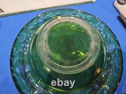 10 Bowl Rolled Rim, Green Cut to clear Crystal glass Signed England Webb RARE