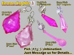 10 Chandelier Droplets Drops Vintage Wedding Pink Cut Glass Crystals Prism Beads