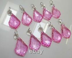 10 Chandelier Droplets Drops Vintage Wedding Pink Cut Glass Crystals Prism Beads