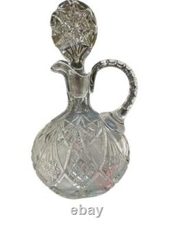 10 Decanter Bar Bottle, American Brilliant Period Cut Glass Crystal Rare Shape