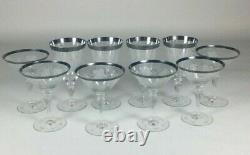 10 HAWKES Cut Crystal Grapevine Grape Leaf Martini Wine Glass Silver Rim SIGNED