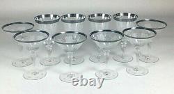 10 HAWKES Grapevine Design Cut Crystal Wine & Martini Glasses Silver Rims Signed