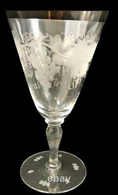 10 HAWKES Grapevine Design Cut Crystal Wine & Martini Glasses Silver Rims Signed
