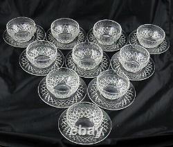 10 Hawkes Wickham Fine Cut Crystal Dessert Bowls with Matching Underplates