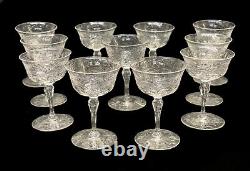 11 Continental Cut Glass Emulating Rock Crystal Sherry Wine Goblets, circa 1960