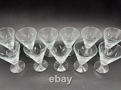 11 LIBBEY Glass 10 oz Cut Crystal 5-5/8 Water Goblets Stemmed Leaves #3004 MCM