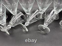 11 LIBBEY Glass 10 oz Cut Crystal 5-5/8 Water Goblets Stemmed Leaves #3004 MCM