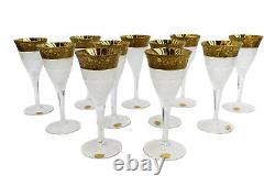 11 Moser Czech Cut Crystal Claret Wine Goblets Gold Splendid Signed