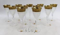 11 Moser Czech Cut Crystal Claret Wine Goblets Gold Splendid Signed