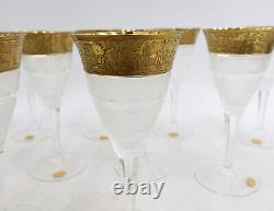 11 Moser Czech Cut Crystal Claret Wine Goblets Gold Splendid Signed