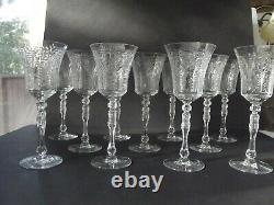 (11) Water Wine glasses Goblets 8-1/2 Cut floral swags elegant antique crystal