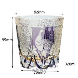 11oz Amber Purple Whiskey Glass Japanese Style Cut Crystal Kiriko Glass Tumbler