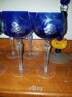 12 Bohemian Crystal Cut To Clear Multicolored Wine Hock Goblets