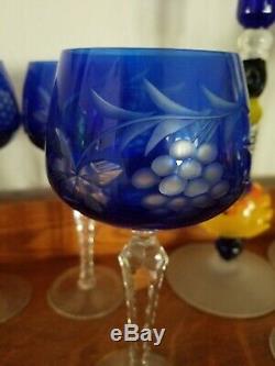 12 Bohemian Crystal Cut To Clear Multicolored Wine Hock Goblets