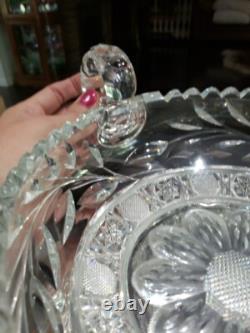 12 Caboret Two Handled Bowl -Antique American Brilliant Cut Glass Crystal nice