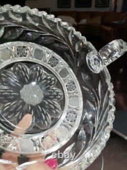 12 Caboret Two Handled Bowl -Antique American Brilliant Cut Glass Crystal nice
