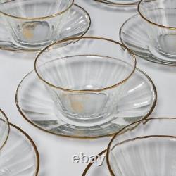 12 French Style Hand Blown Gilt Cut Crystal Glass Bowls w Underplate Saucers