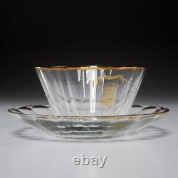 12 French Style Hand Blown Gilt Cut Crystal Glass Bowls w Underplate Saucers