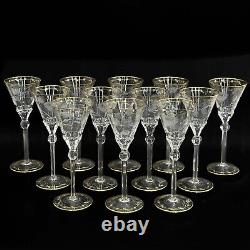 12 Moser Czech Cut Crystal Gilt Glass Water Goblets in Paula
