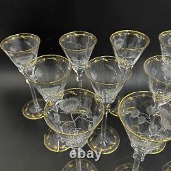 12 Moser Czech Cut Crystal Gilt Glass Water Goblets in Paula