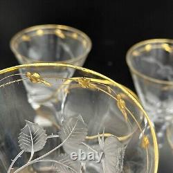 12 Moser Czech Cut Crystal Gilt Glass Water Goblets in Paula
