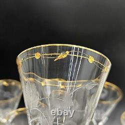 12 Moser Czech Cut Crystal Gilt Glass Water Goblets in Paula
