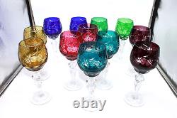 12 Set Crystal Bohemian Crystal Cut To Clear Goblet Wine Glasses Grape Clusters