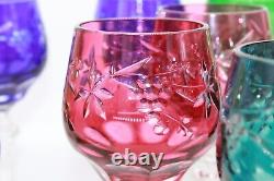 12 Set Crystal Bohemian Crystal Cut To Clear Goblet Wine Glasses Grape Clusters